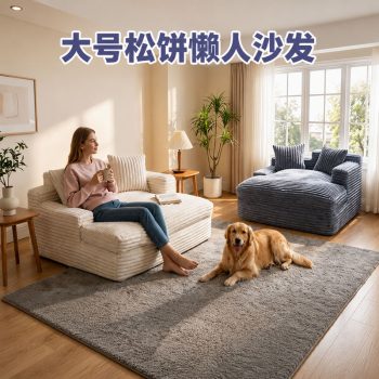 坑條兔毛絨大號鬆餅懶人沙發可躺可睡深座全身支撐雙人客廳臥室：圖片 3