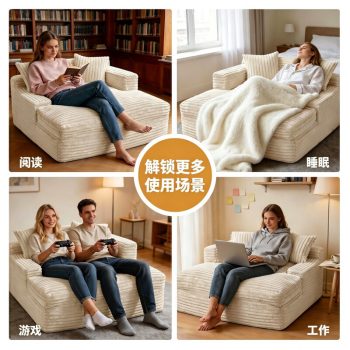 坑條兔毛絨大號鬆餅懶人沙發可躺可睡深座全身支撐雙人客廳臥室：圖片 4